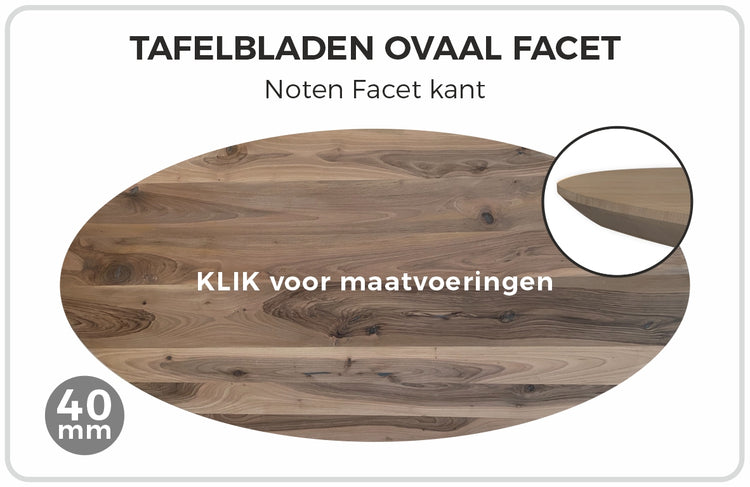 Ovaal notenblad massief met facet kanten